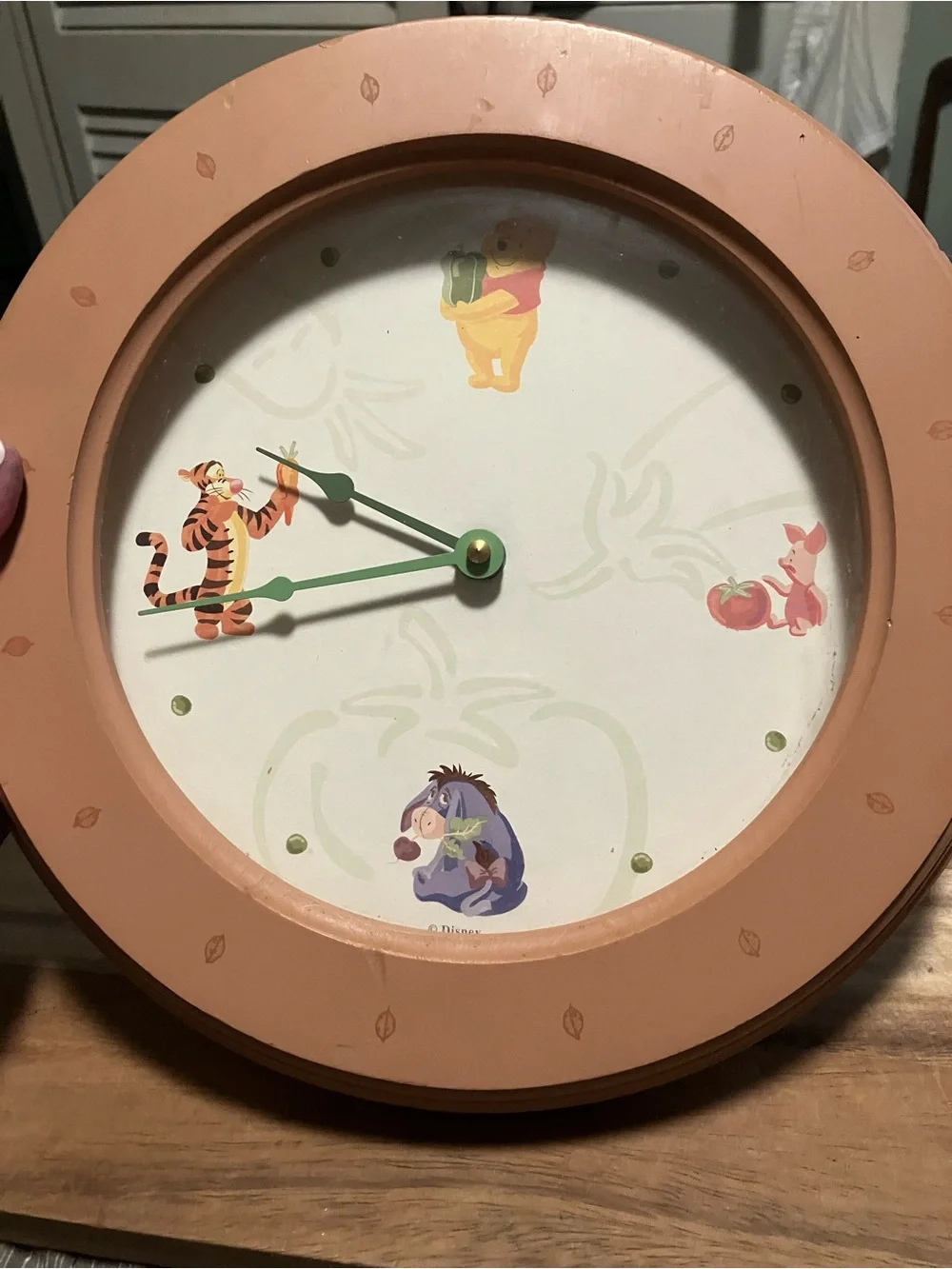 Disney Peach and Green Winnie the Pooh Character Wall Clock